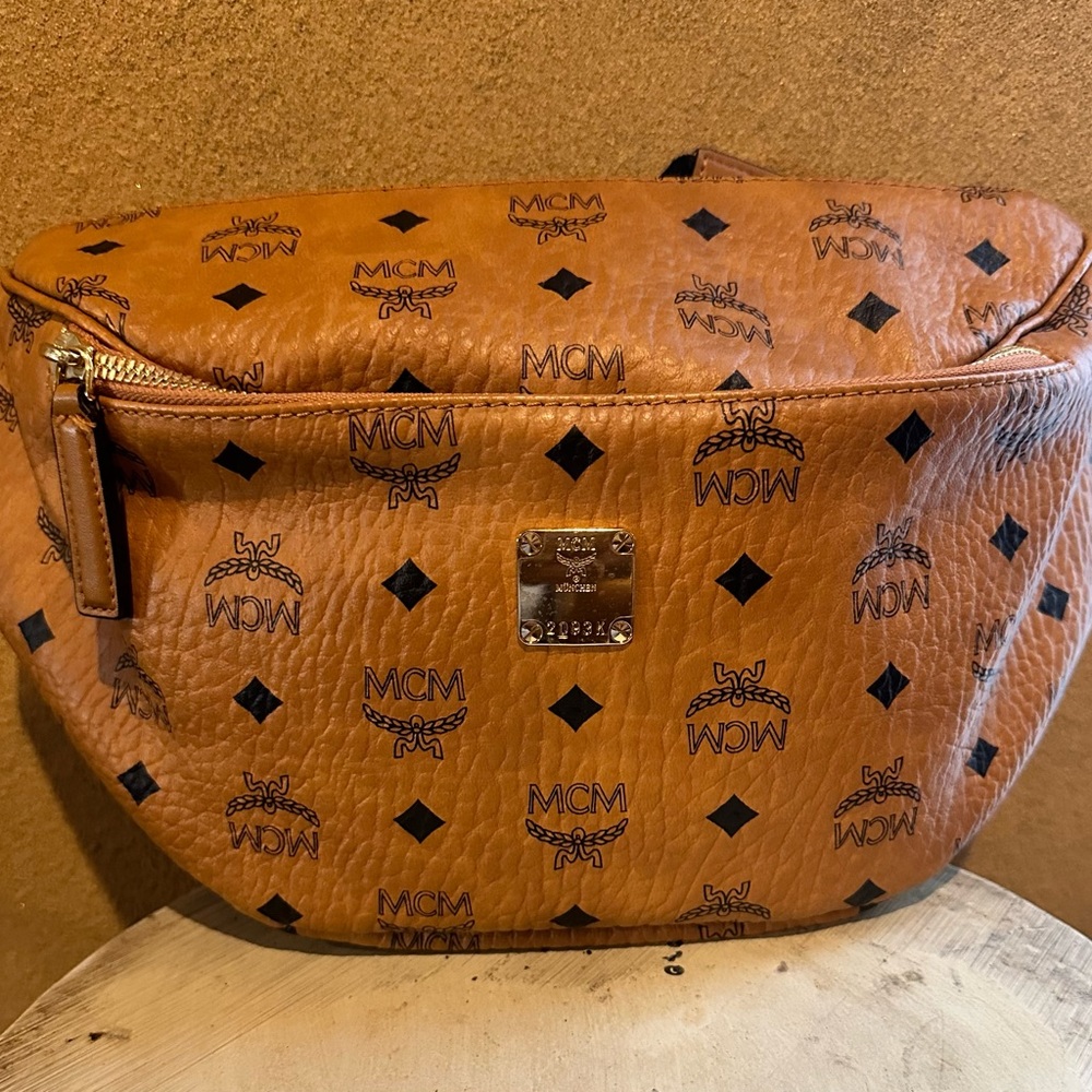 Authentic MCM Fursten Belt Bag in Visetos Fanny Pack Medium / Cognac